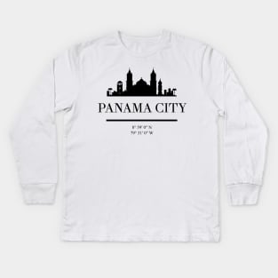 PANAMA CITY PANAMA BLACK SILHOUETTE SKYLINE ART Kids Long Sleeve T-Shirt